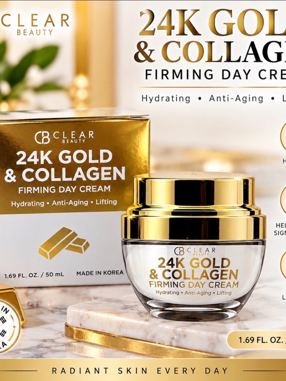 24K Gold & Collagen Firming Day Cream - Gold